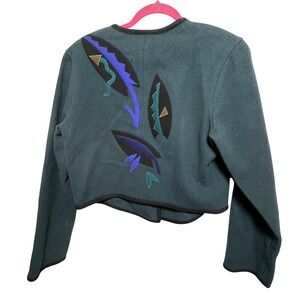 VTG Beppa Jacket Women's Size M Wool Blend Cropped Blue Abstract Applique  M